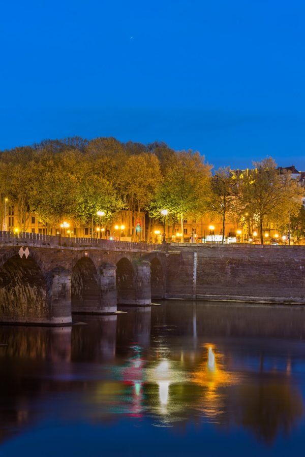 Night view of Angers with Verdun Bridge and Saint Maurice Cathedral - France, Maine-et-Loire